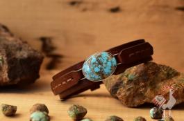 دستبند فیروزه با بند چرم